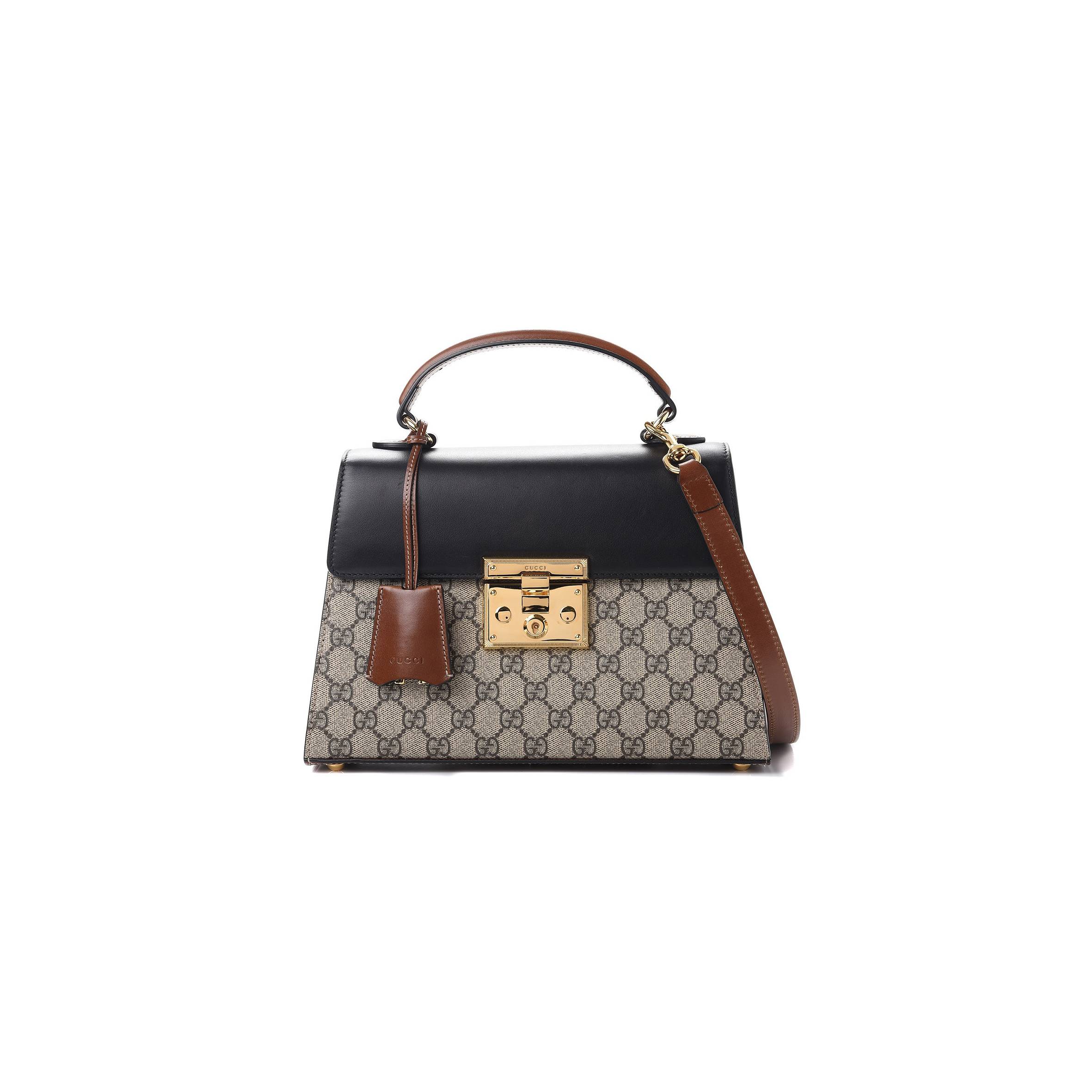 G*u*i gg sup*e monogram calfskin small padlock top handle bag beige black cuir 43188  (28*19*11cm)